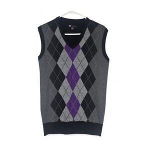 Phat Farm Mens Argyle Sweater Vest V-Neck Black Grey Purple Size Small‎